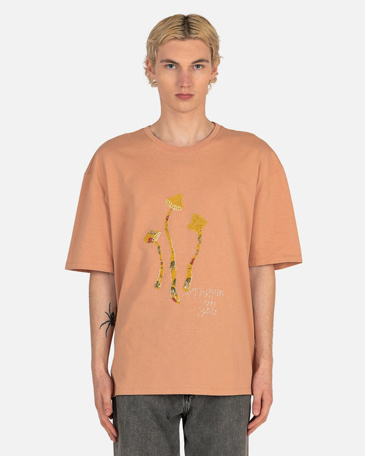 Maison Margiela Men's T-Shirts Mushroom Embroidered T-Shirt in Pink