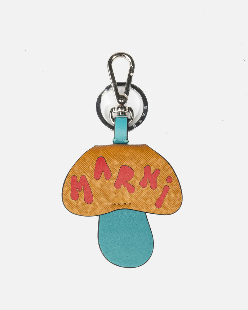 Marni Leather Goods Mushroom Keychain in Orange/Turquoise