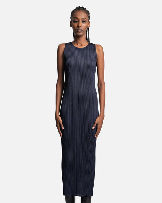 Pleats Please Issey Miyake Women Dresses New Colorful Basics Dress in Navy