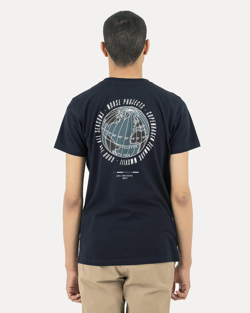 Norse Projects Men's T-Shirts Niels Globe Logo T-Shirt in Dark Navy