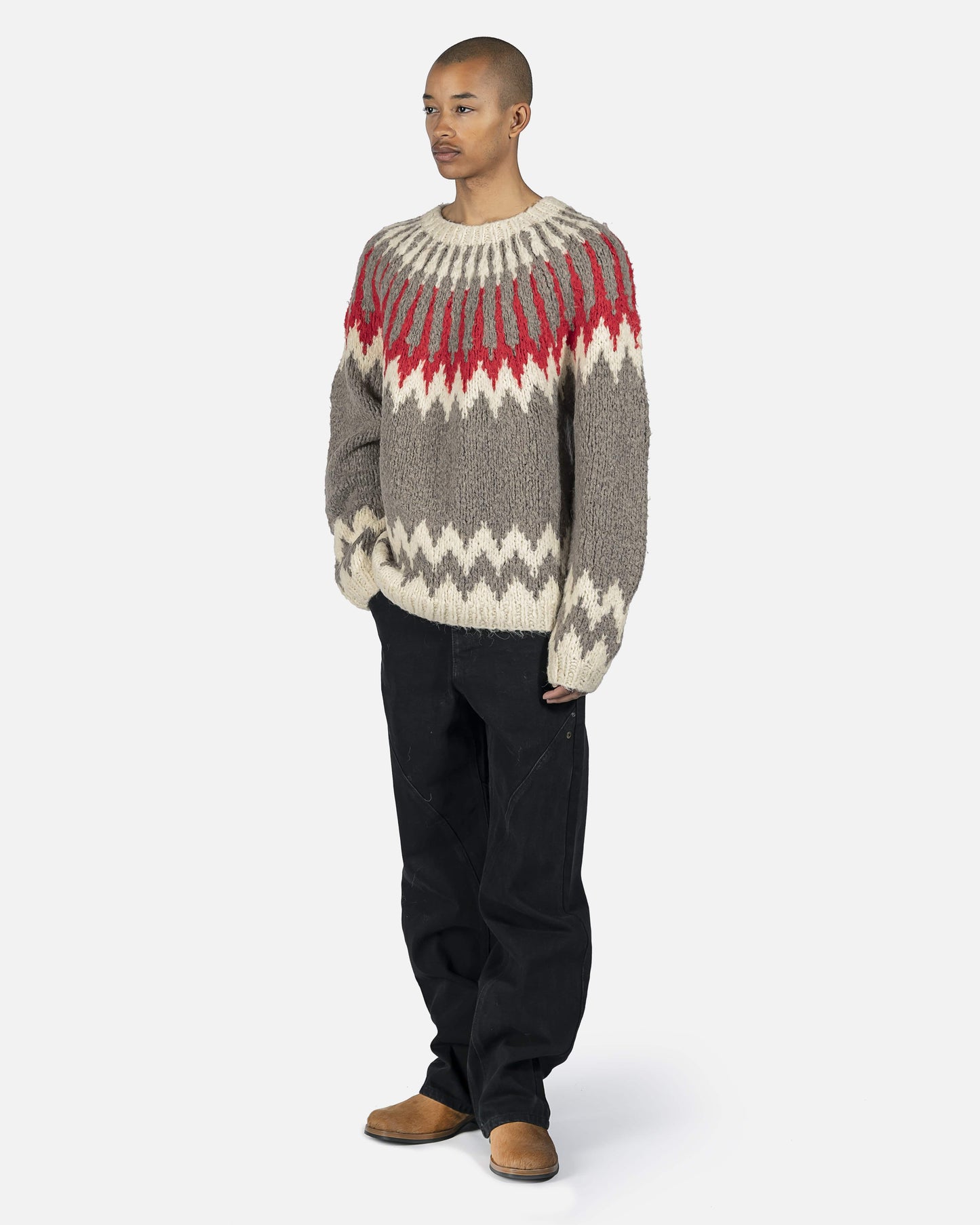 Andersson Bell mens sweater Nordic Crewneck Sweater in Grey/Red