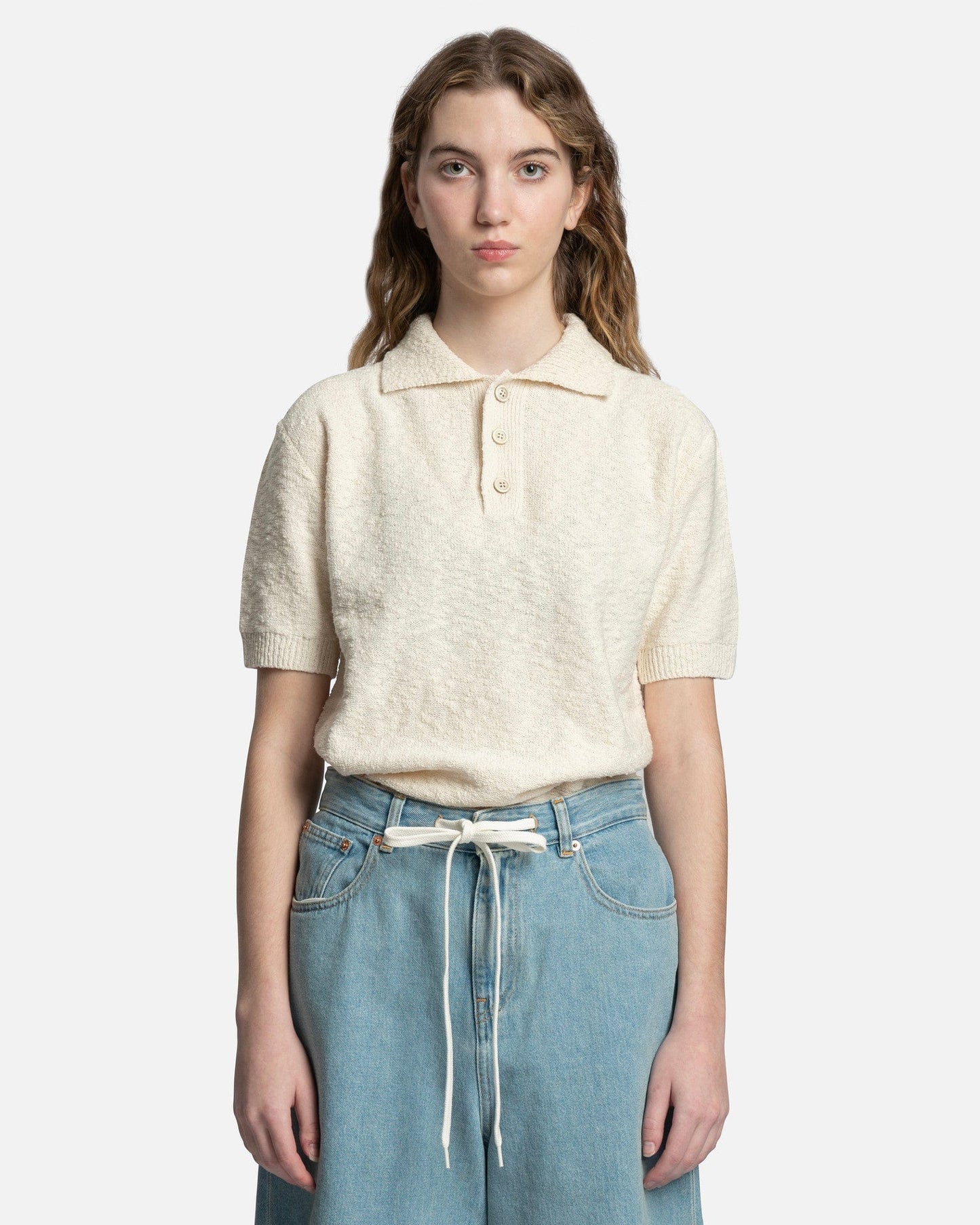 Maison Margiela Women Tops Nostalgic Boucle Polo in Cream