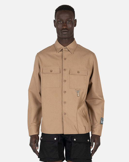 Reese Cooper Men's Shirts Oat Grass Embroidered Shirt in Khaki