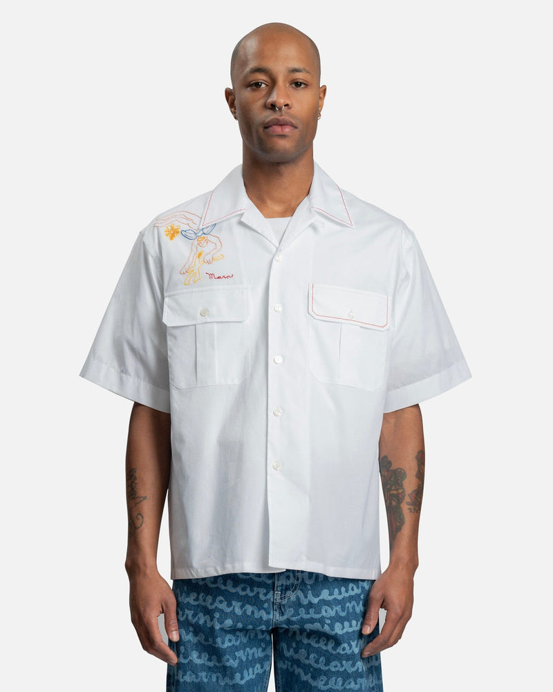 Marni Men's Shirts Organic Yarn Dye Poplin Shirt in Lily White