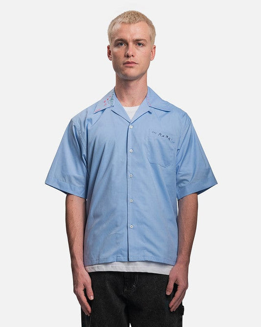 Marni Men's Shirts Organic Yarn Dyed Cotton Poplin in Iris Blue