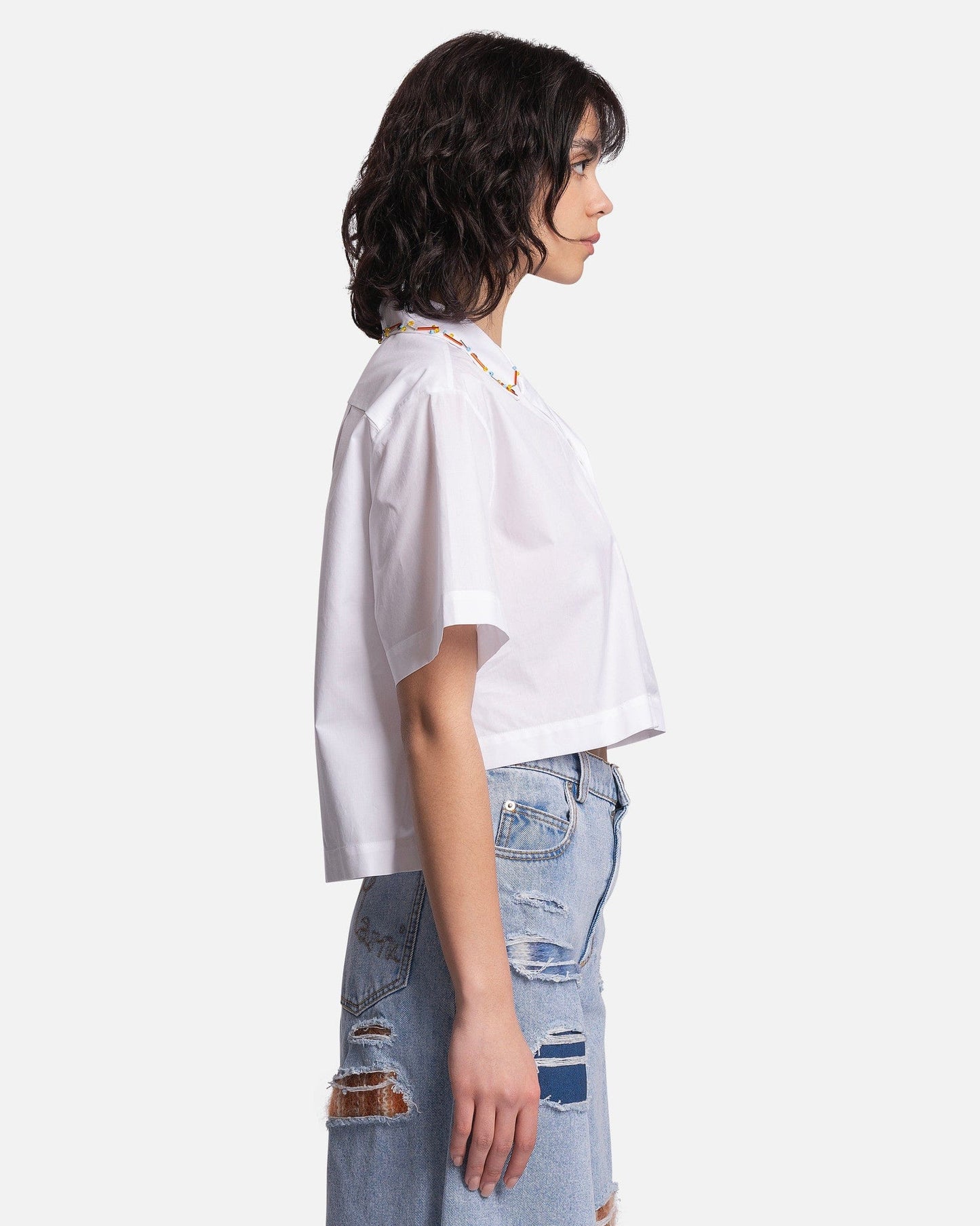Marni Women Tops Organic Yarn Dyed Cotton Poplin Shirt in Lily White