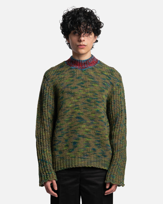 NAMACHEKO Men's Sweater Orou Crewneck in Green Speckled/Blue