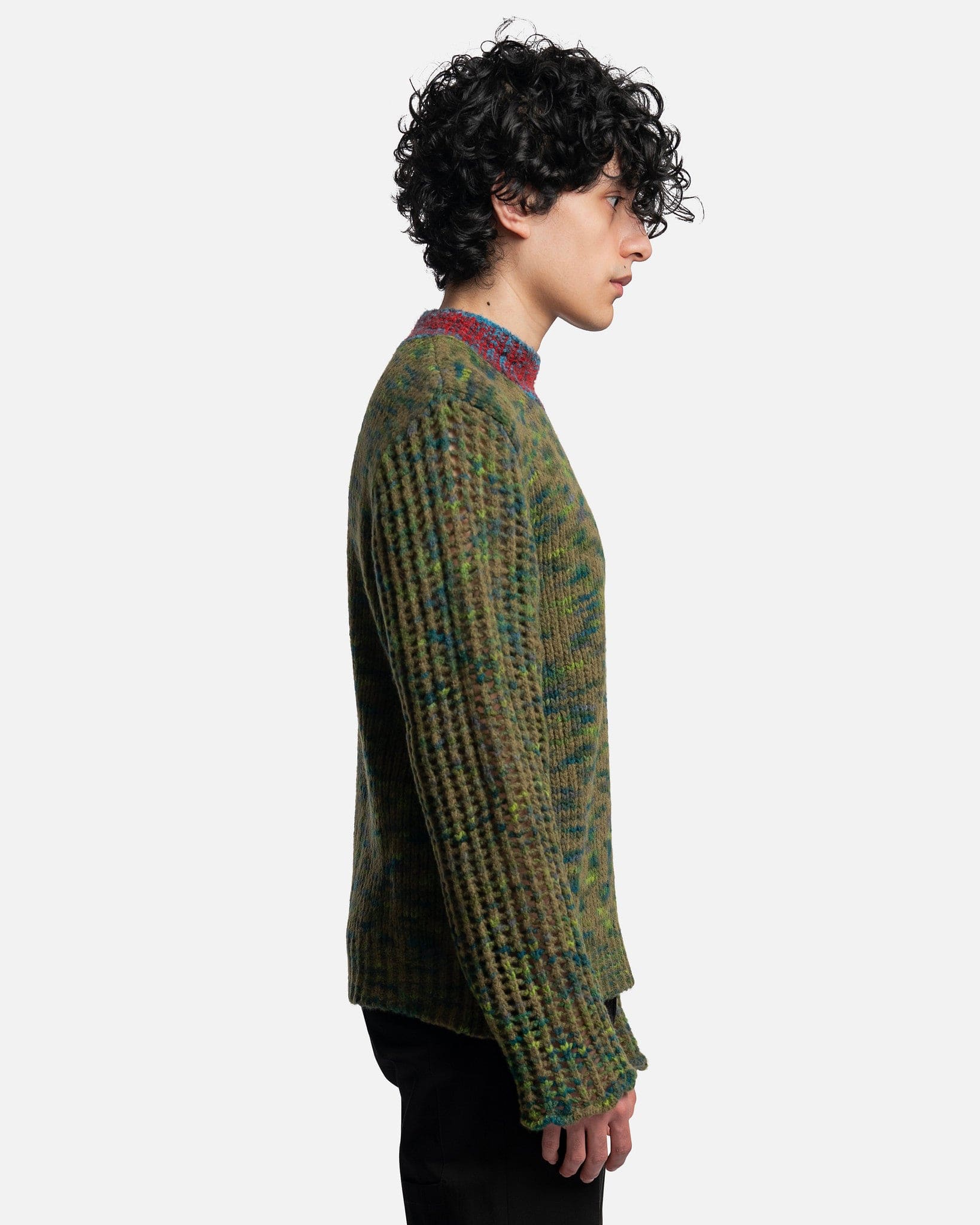 NAMACHEKO Men's Sweater Orou Crewneck in Green Speckled/Blue