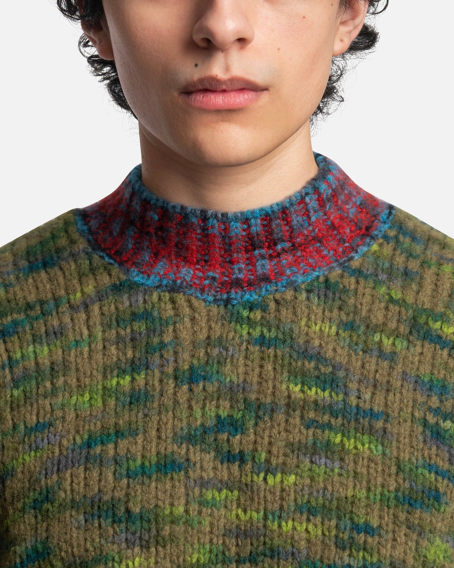NAMACHEKO Men's Sweater Orou Crewneck in Green Speckled/Blue