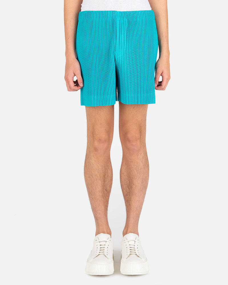 Homme Plissé Issey Miyake Men's Pants O/S Outer Mesh Shorts in Turquoise