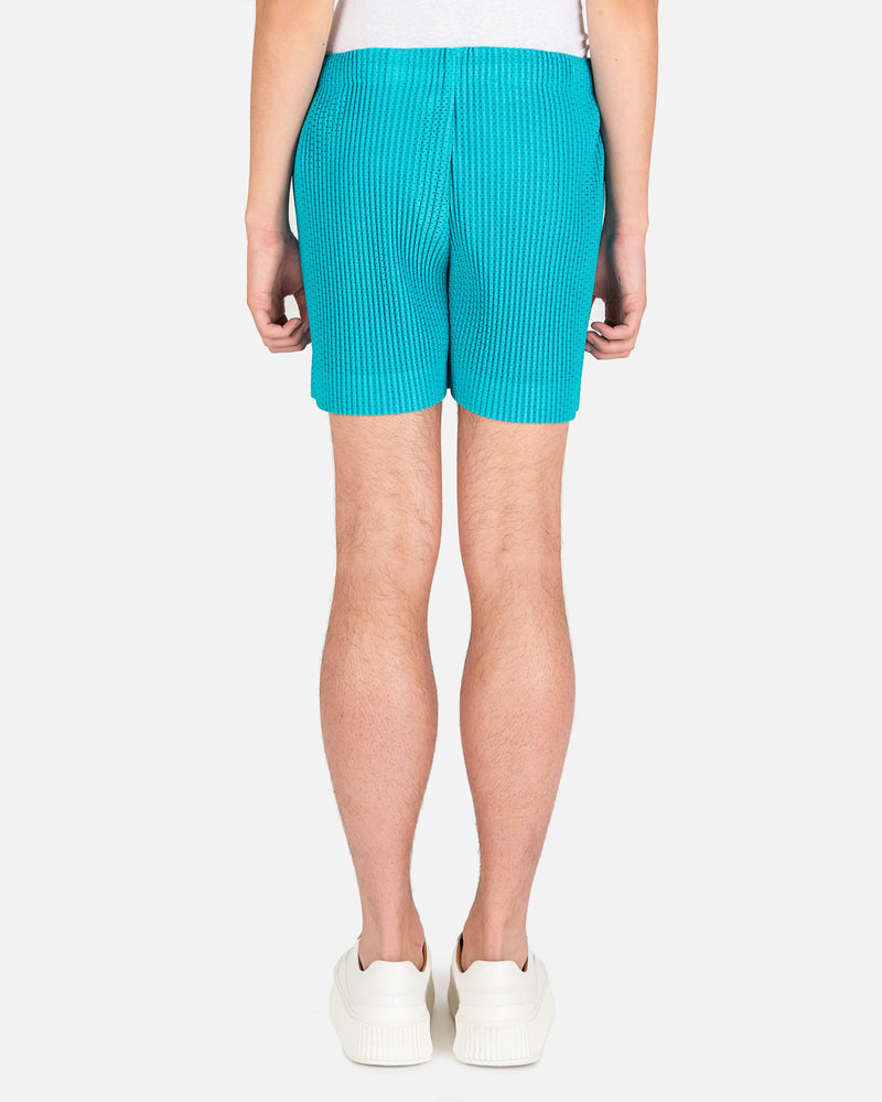 Homme Plissé Issey Miyake Men's Pants O/S Outer Mesh Shorts in Turquoise