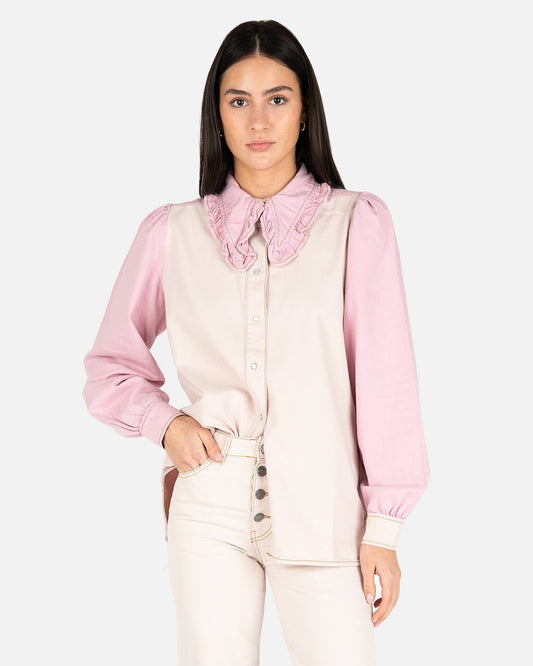 Ganni Women Tops Overdyed Cutline Denim Shirt in Light Lilac