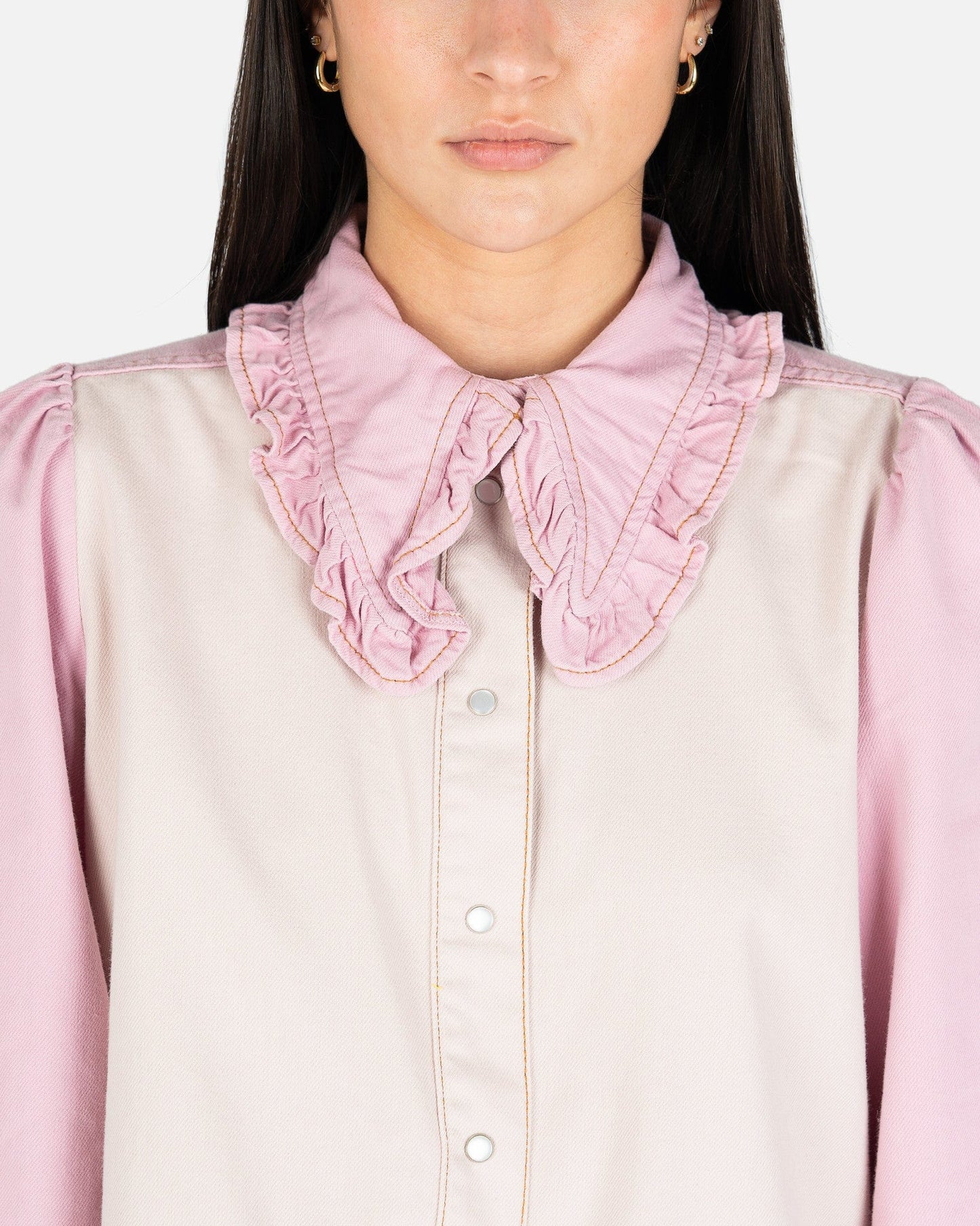 Ganni Women Tops Overdyed Cutline Denim Shirt in Light Lilac