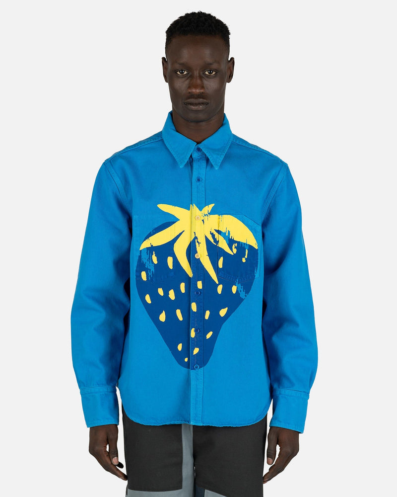 JW Anderson Men's Shirts Oversized Cuff Strawberry Shirt in Blue