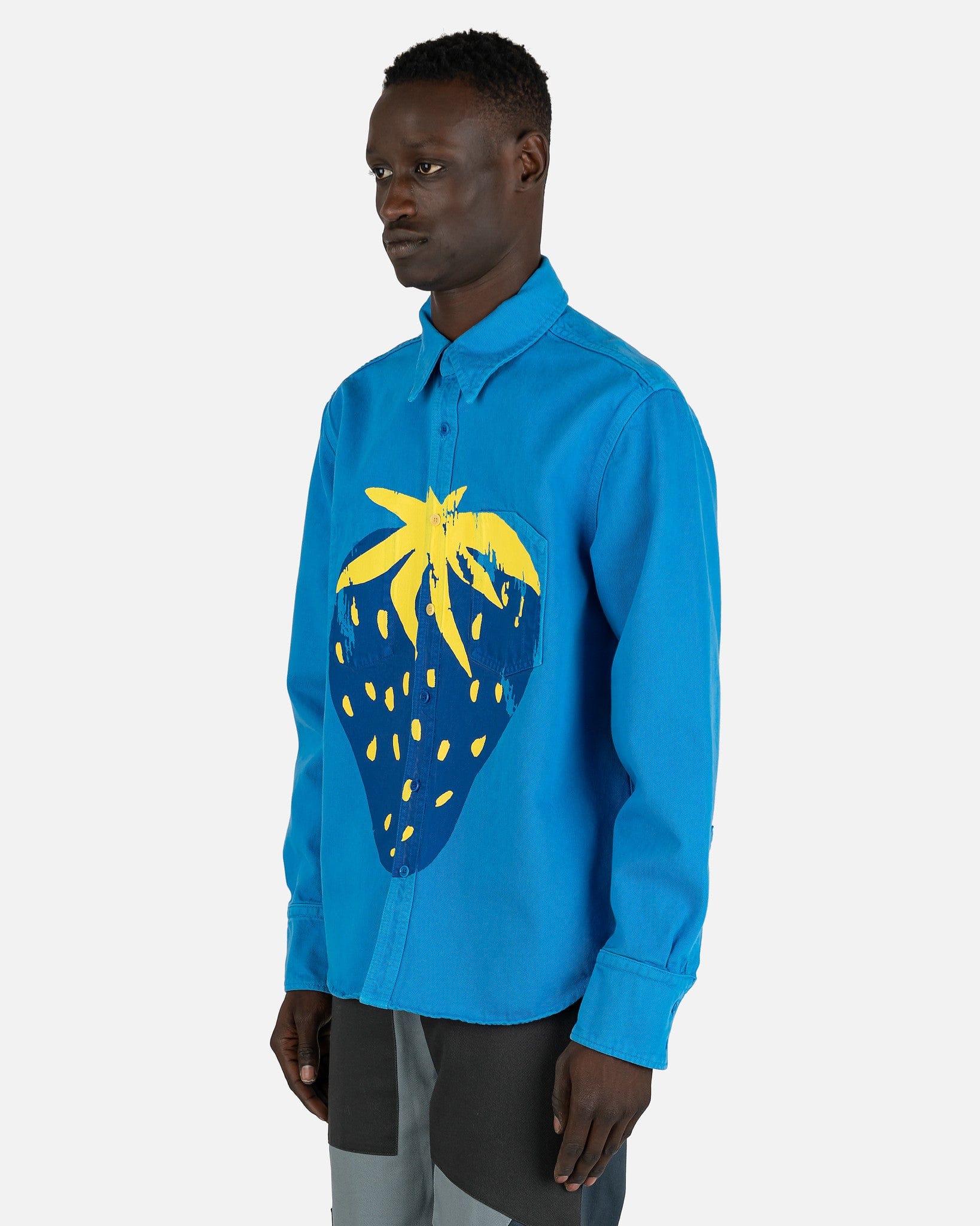 Oversized Cuff Strawberry Shirt in Blue – SVRN Oversized Cuff Strawberry Shirt in Blue – SVRN