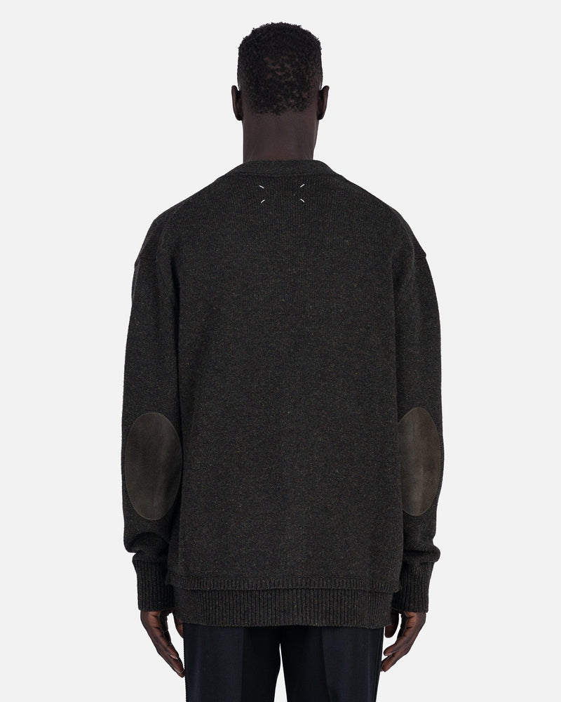 Oversized Elbow Patch Cardigan in Dark Green