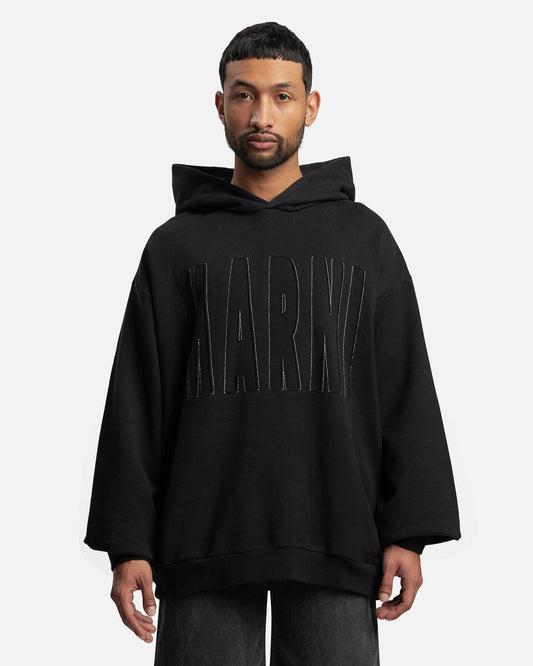 Marni Men's Sweatshirts Oversized Logo Loopback Hoodie in Black