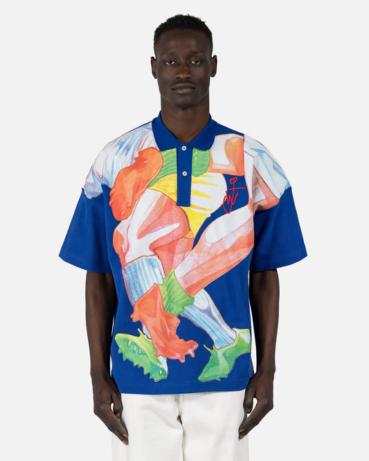 JW Anderson Men's Shirts Oversized Print Polo Shirt in Blue