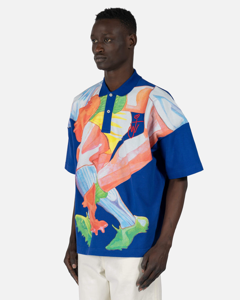 JW Anderson Men's Shirts Oversized Print Polo Shirt in Blue