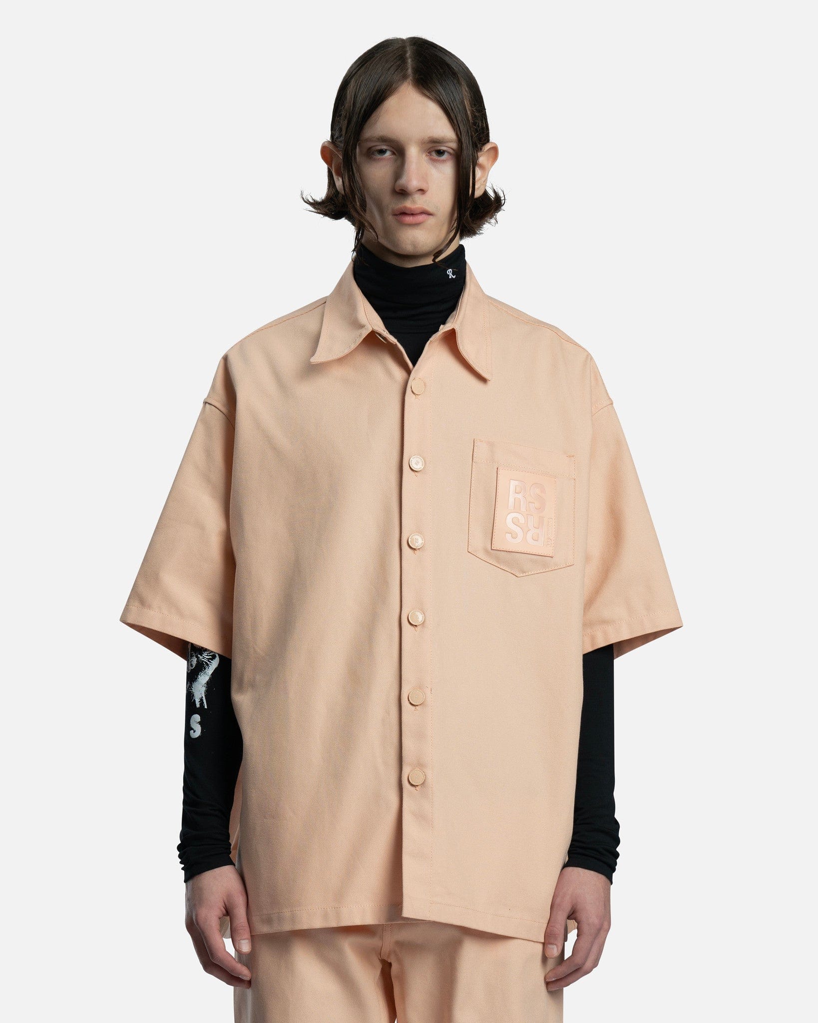 Raf Simons Men's Shirts Oversized Short Sleeved Denim Shirt in Salmon