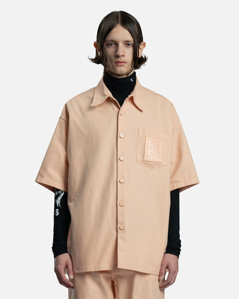Raf Simons Men's Shirts Oversized Short Sleeved Denim Shirt in Salmon