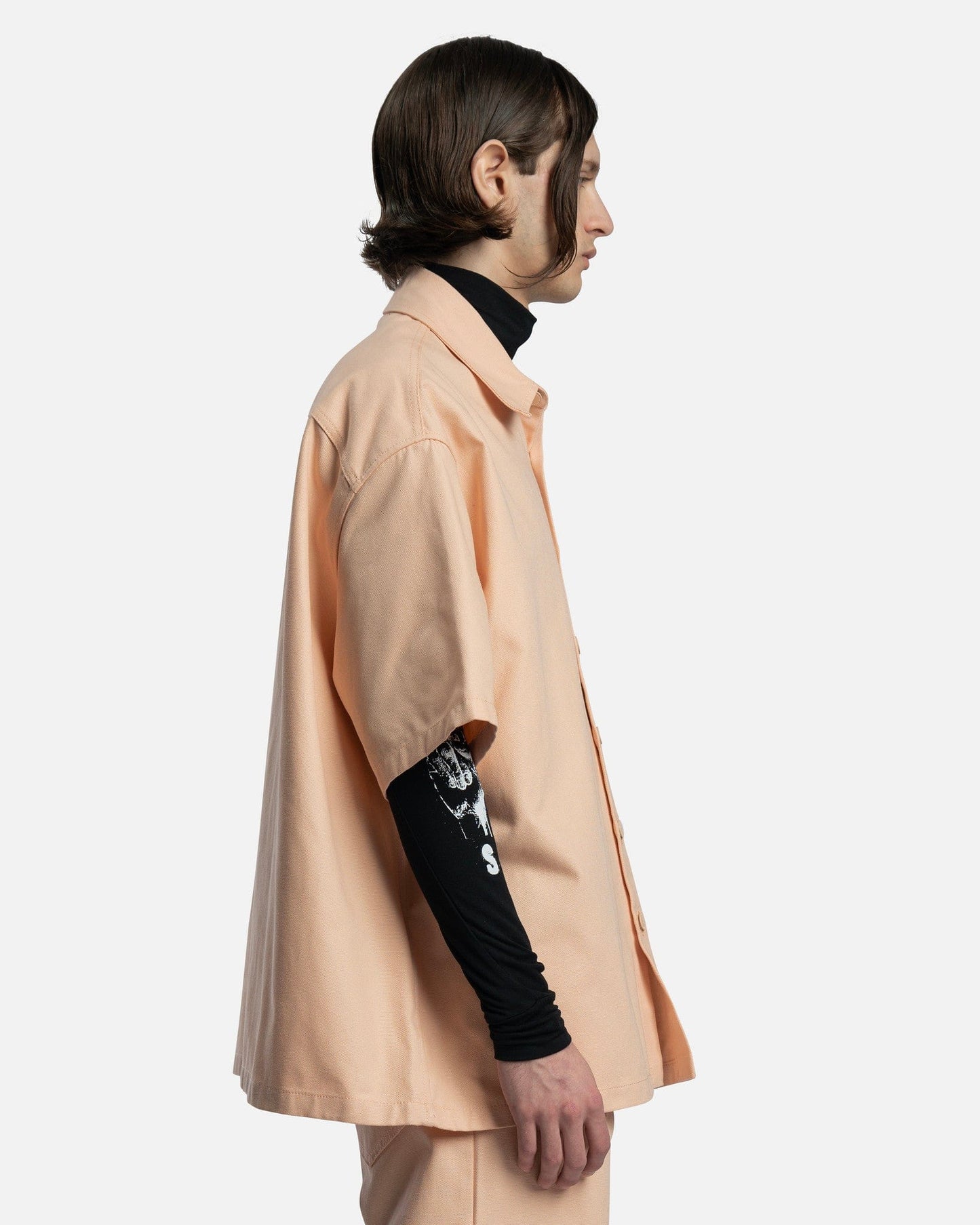Raf Simons Men's Shirts Oversized Short Sleeved Denim Shirt in Salmon