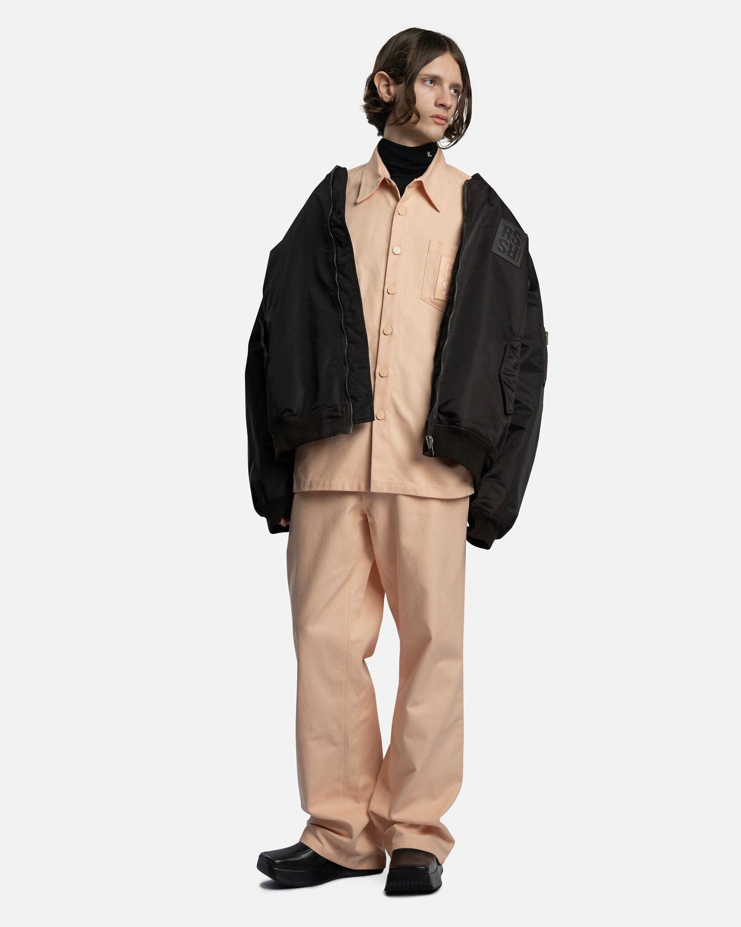 Raf Simons Men's Shirts Oversized Short Sleeved Denim Shirt in Salmon