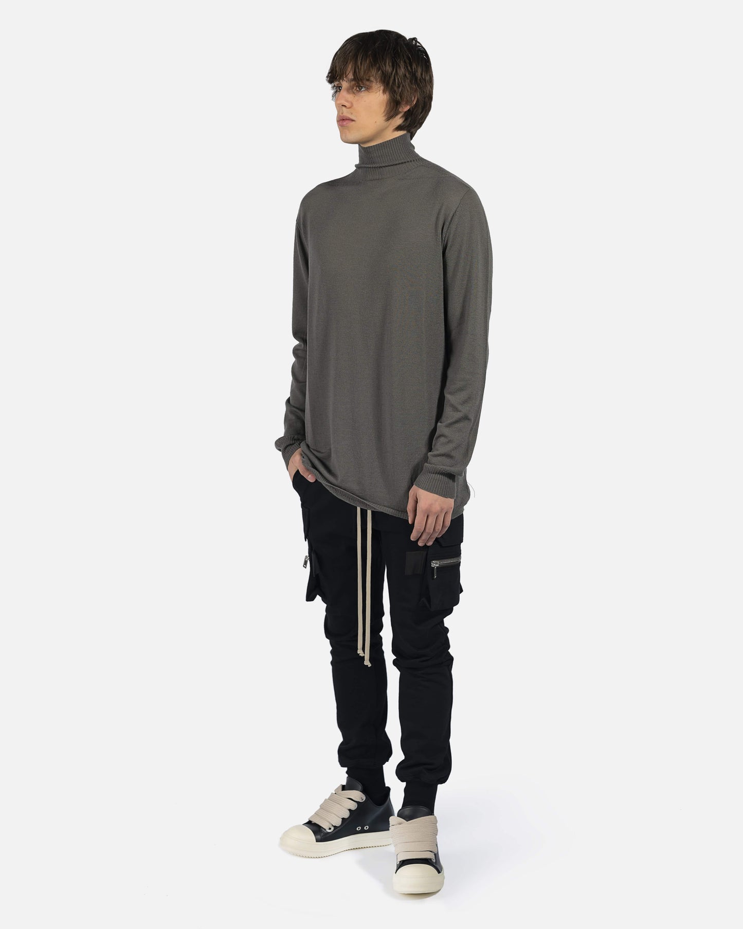 Rick Owens mens sweater Oversized Turtle Neck Sweater in Dust
