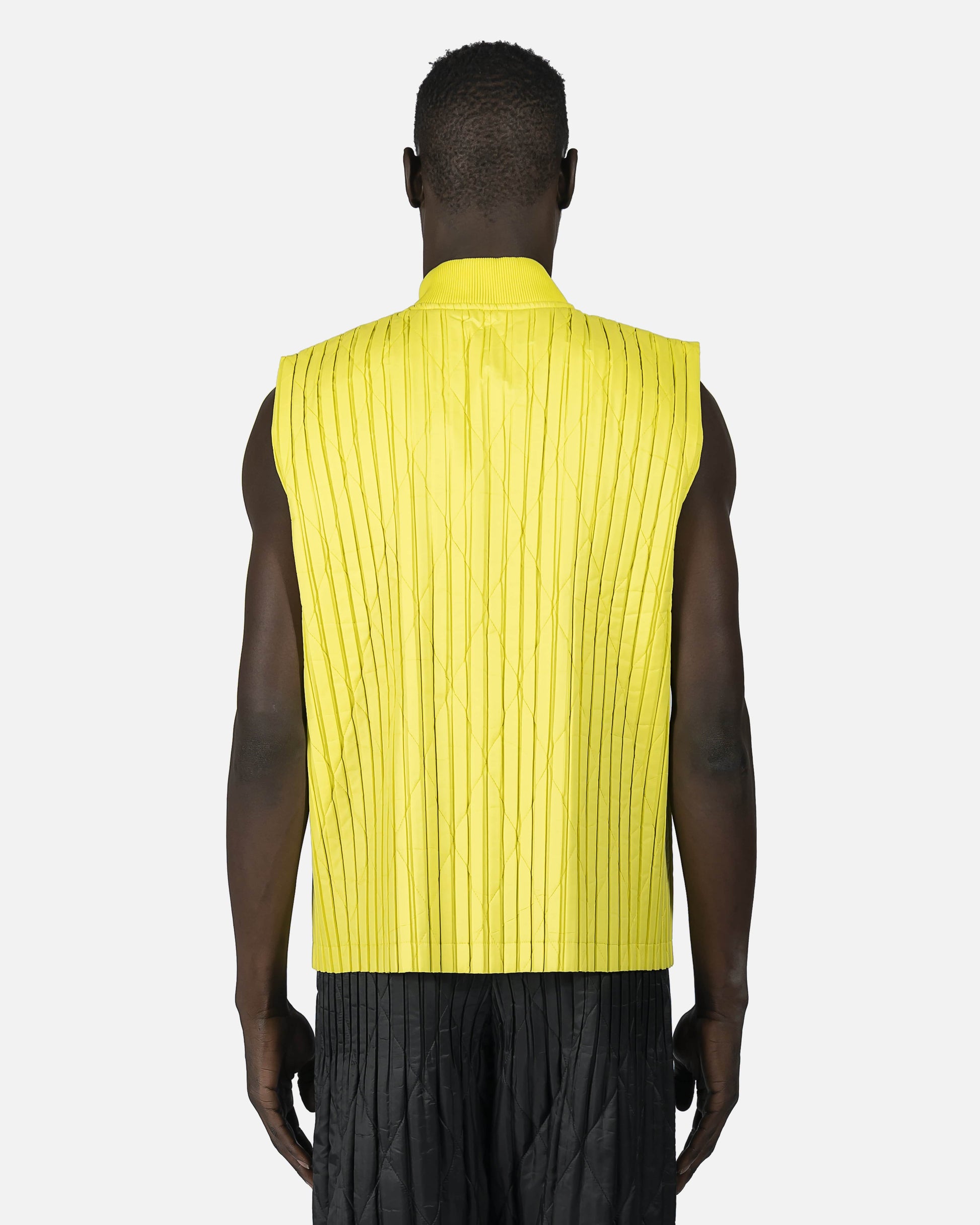 Homme Plissé Issey Miyake Men's Jackets Padded Pleats Vest in Yellow
