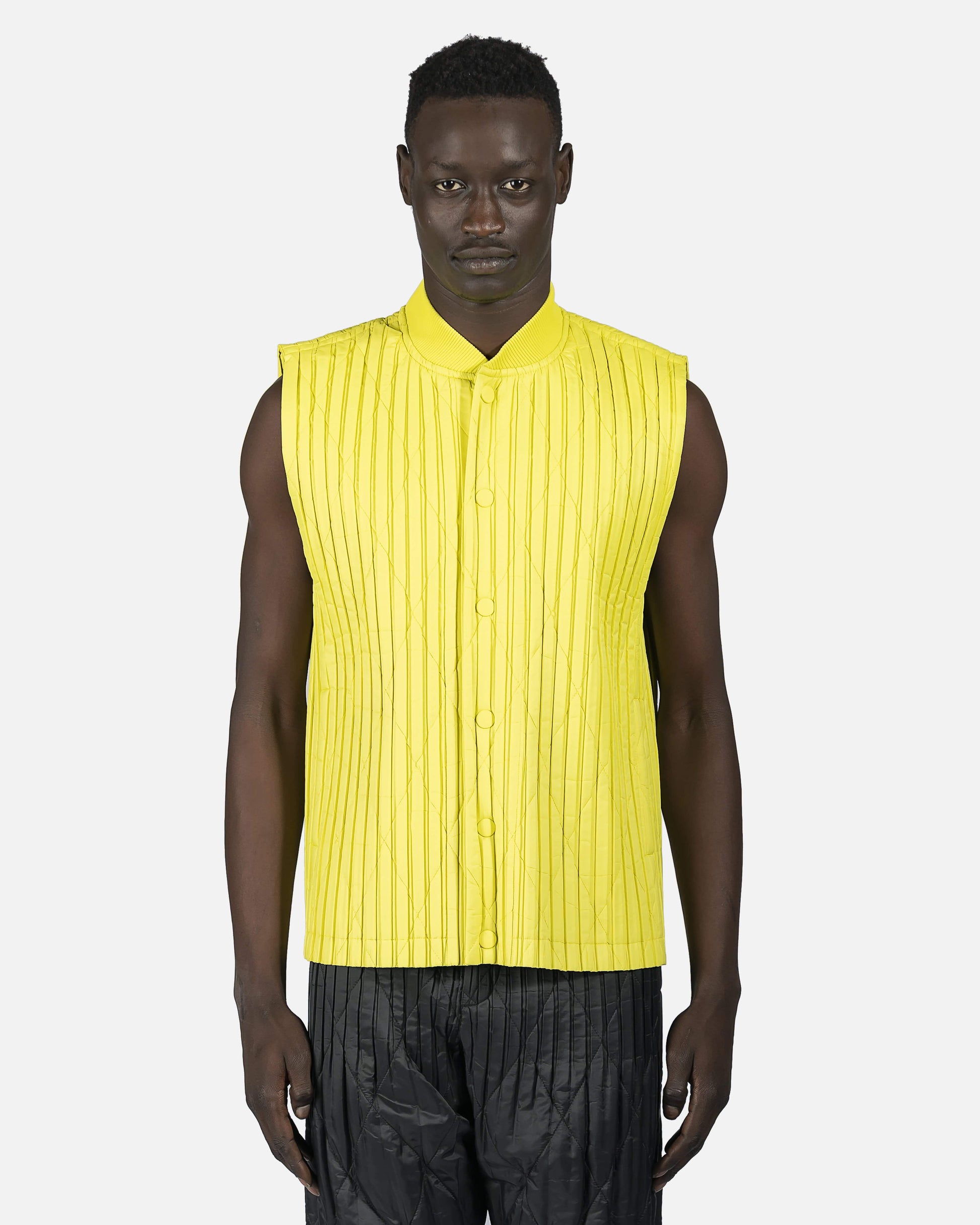 Homme Plissé Issey Miyake Men's Jackets Padded Pleats Vest in Yellow