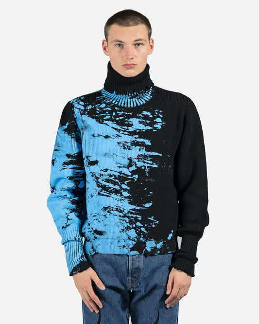 VETEMENTS mens sweater Paint Destroyed Logo Turtleneck in Black/Blue