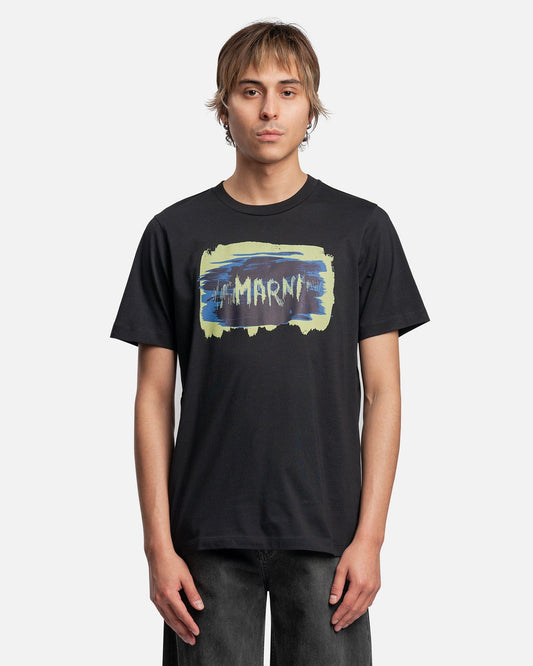 Marni Men's T-Shirts Painted Logo Cotton T-Shirt in Black