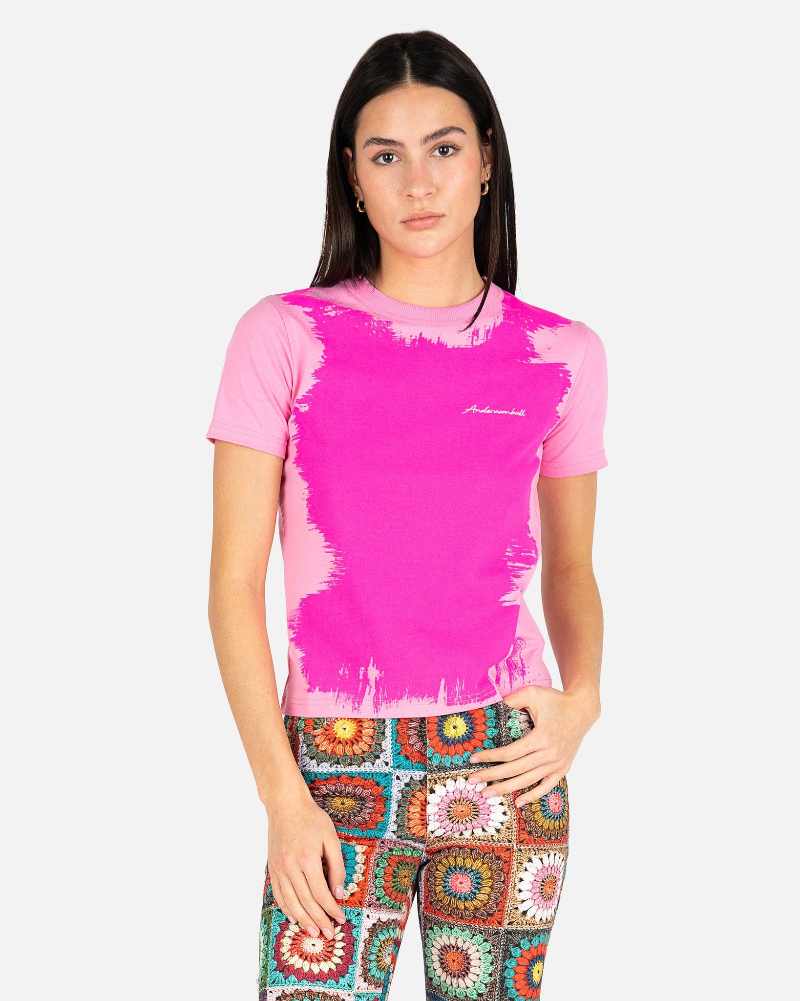 Andersson Bell Women T-Shirts Painted T-Shirt in Fuchsia Pink