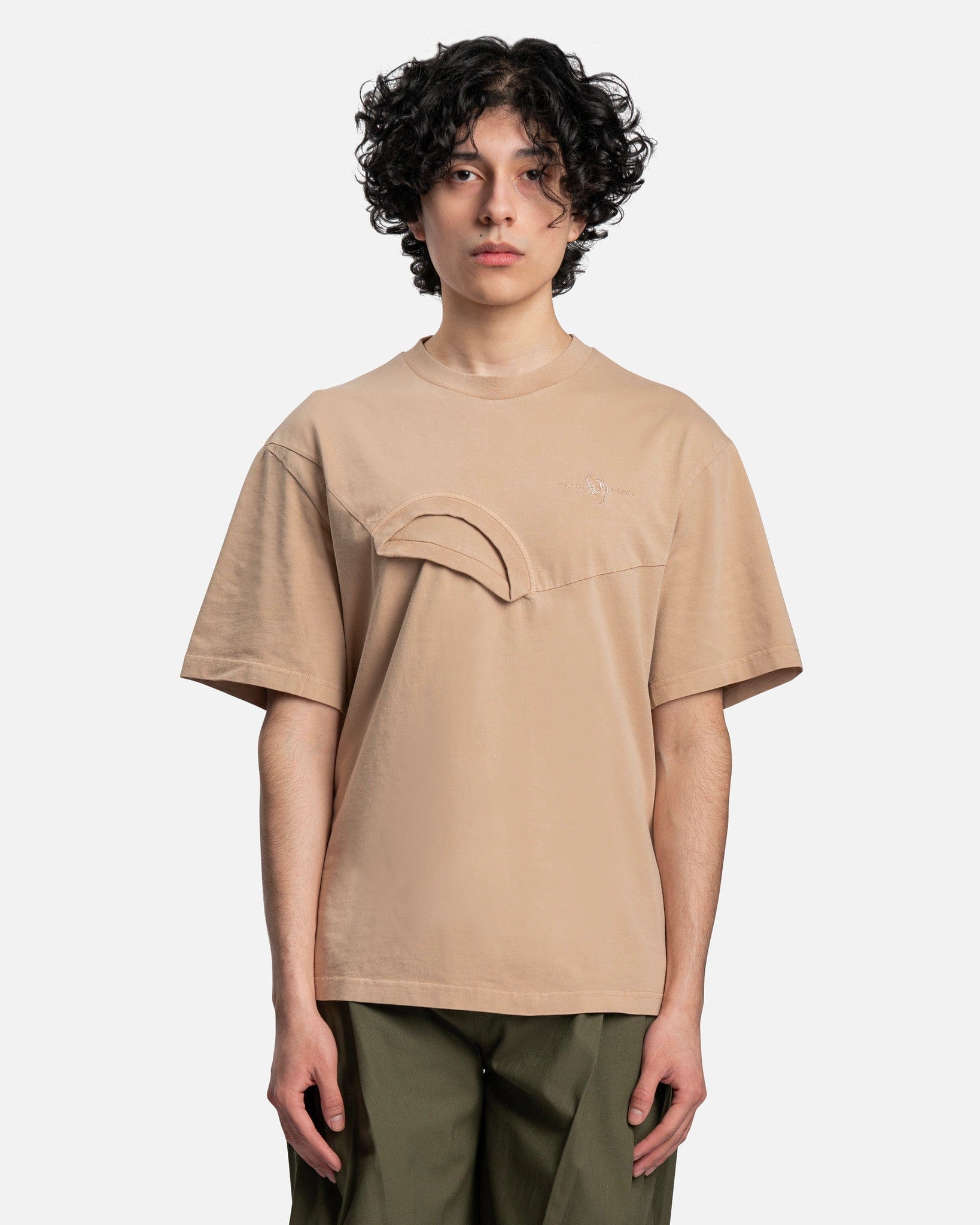 Feng Chen Wang Men's T-Shirt Paneled Collar T-Shirt in Beige