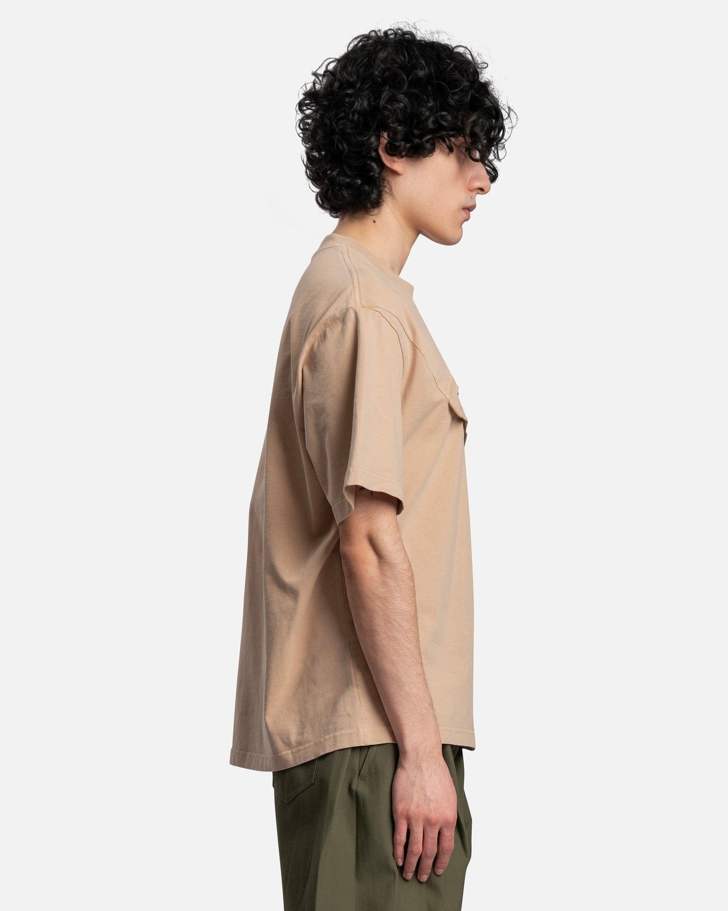Feng Chen Wang Men's T-Shirt Paneled Collar T-Shirt in Beige