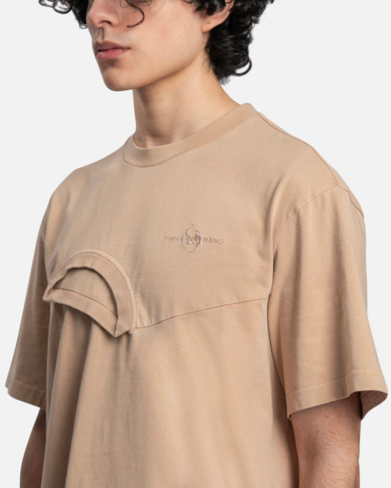 Feng Chen Wang Men's T-Shirt Paneled Collar T-Shirt in Beige