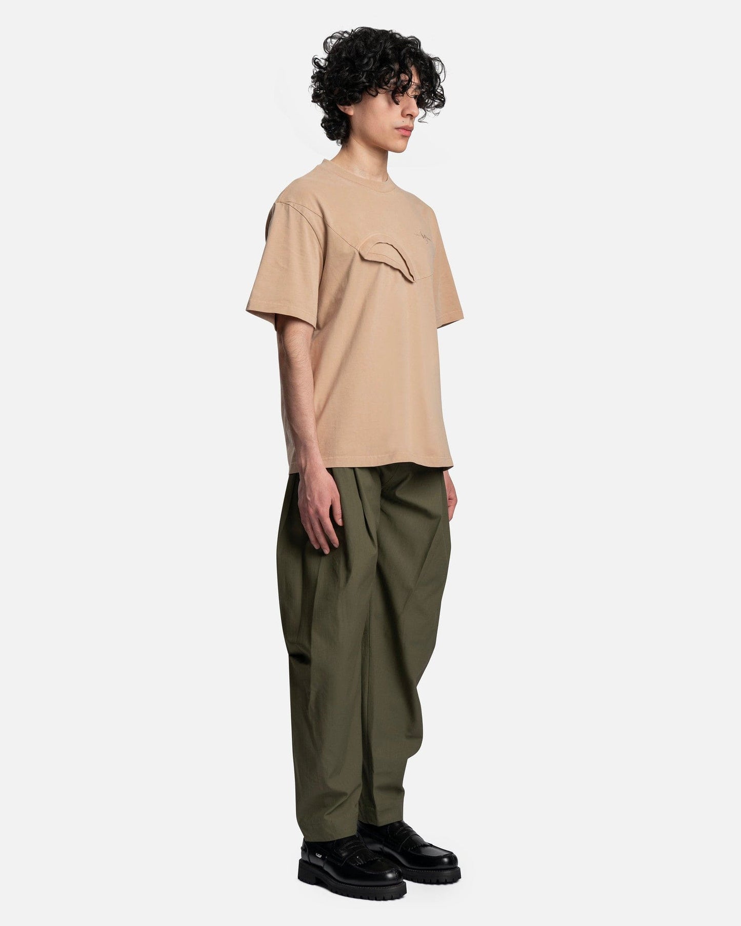 Feng Chen Wang Men's T-Shirt Paneled Collar T-Shirt in Beige
