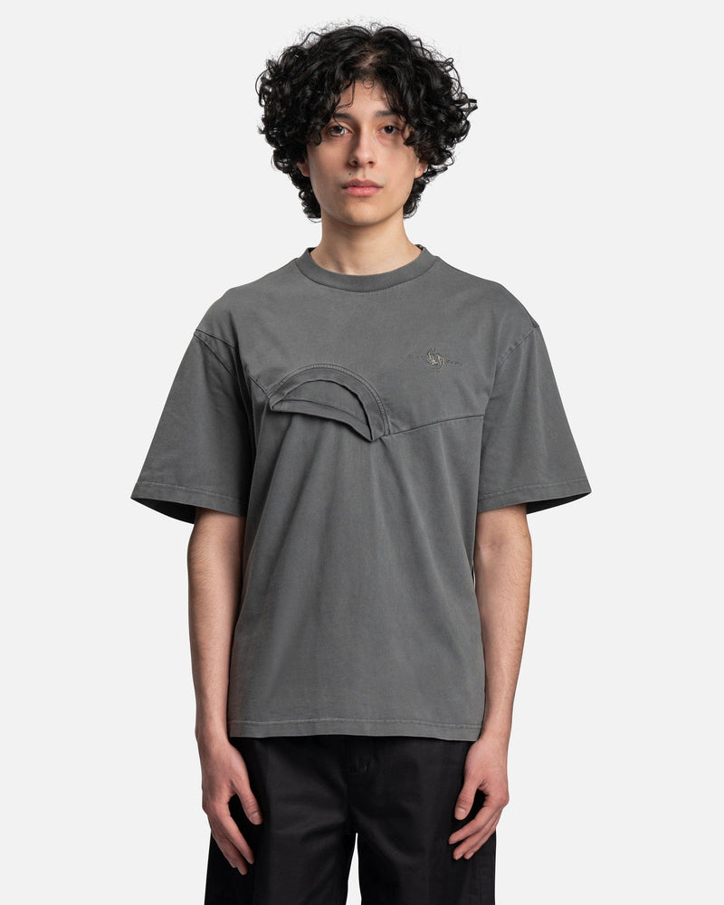 Feng Chen Wang Men's T-Shirt Paneled Collar T-Shirt in Grey