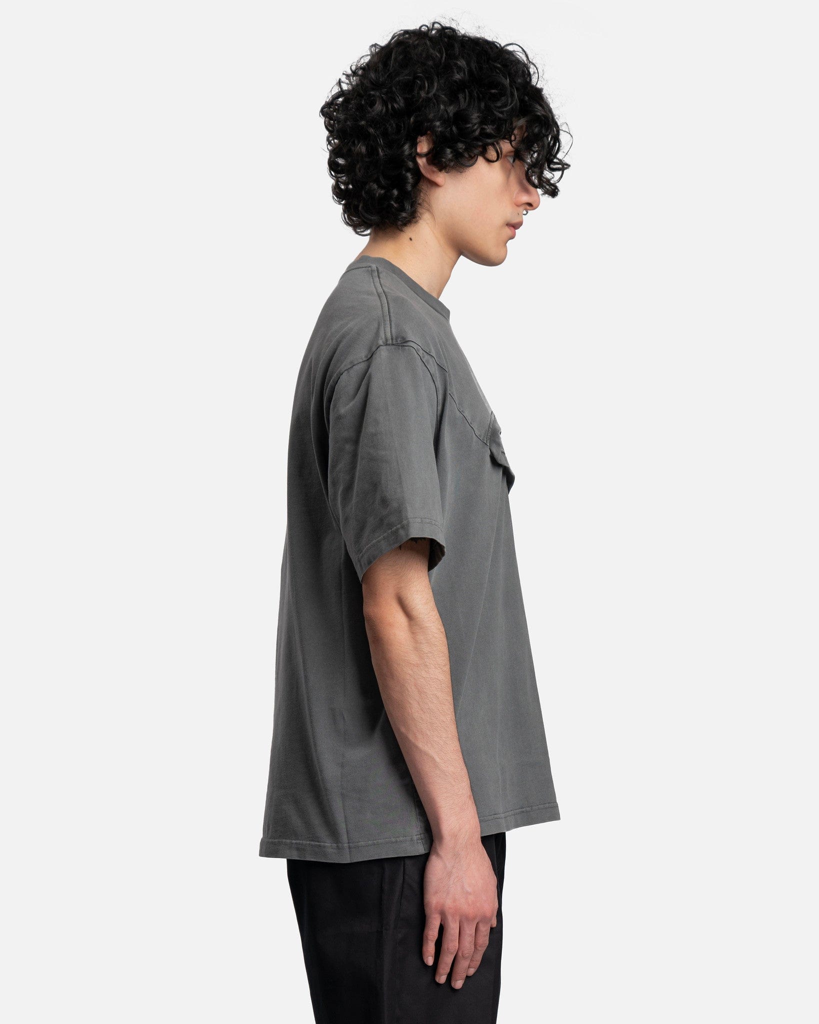 Feng Chen Wang Men's T-Shirt Paneled Collar T-Shirt in Grey