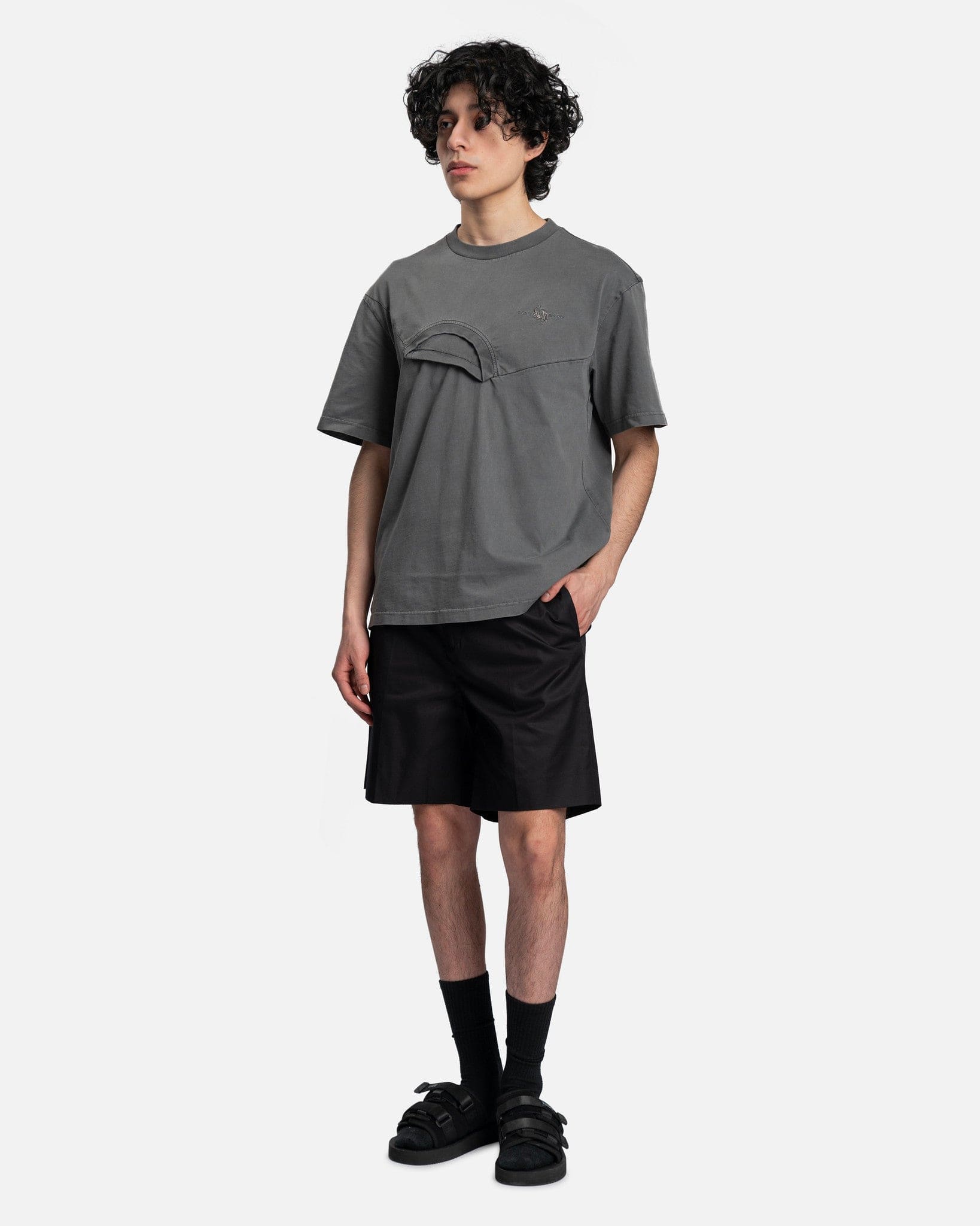 Feng Chen Wang Men's T-Shirt Paneled Collar T-Shirt in Grey