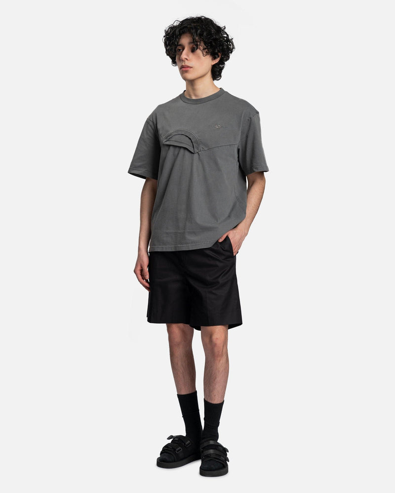 Feng Chen Wang Men's T-Shirt Paneled Collar T-Shirt in Grey