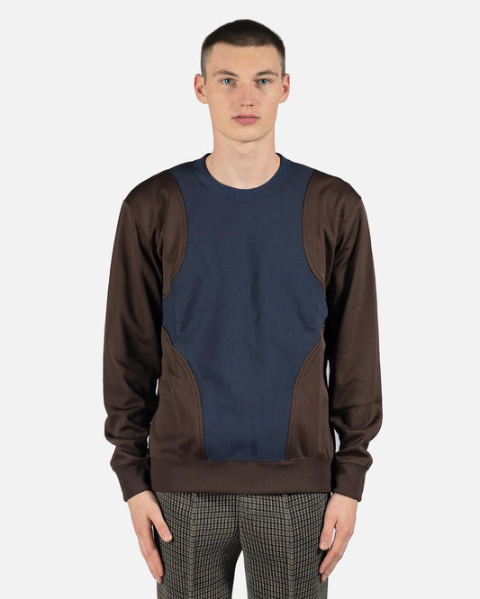 Comme des Garcons Homme Deux Men's Sweatshirts Paneled Crewneck in Brown/Navy