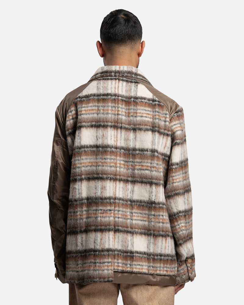 Feng Chen Wang Men's Jackets Paneled Flannel Suit Coat in Khaki Check