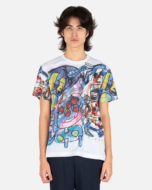 Comme des Garcons Homme Deux Men's T-Shirts Paneled Graphic T-Shirt in White/Multi