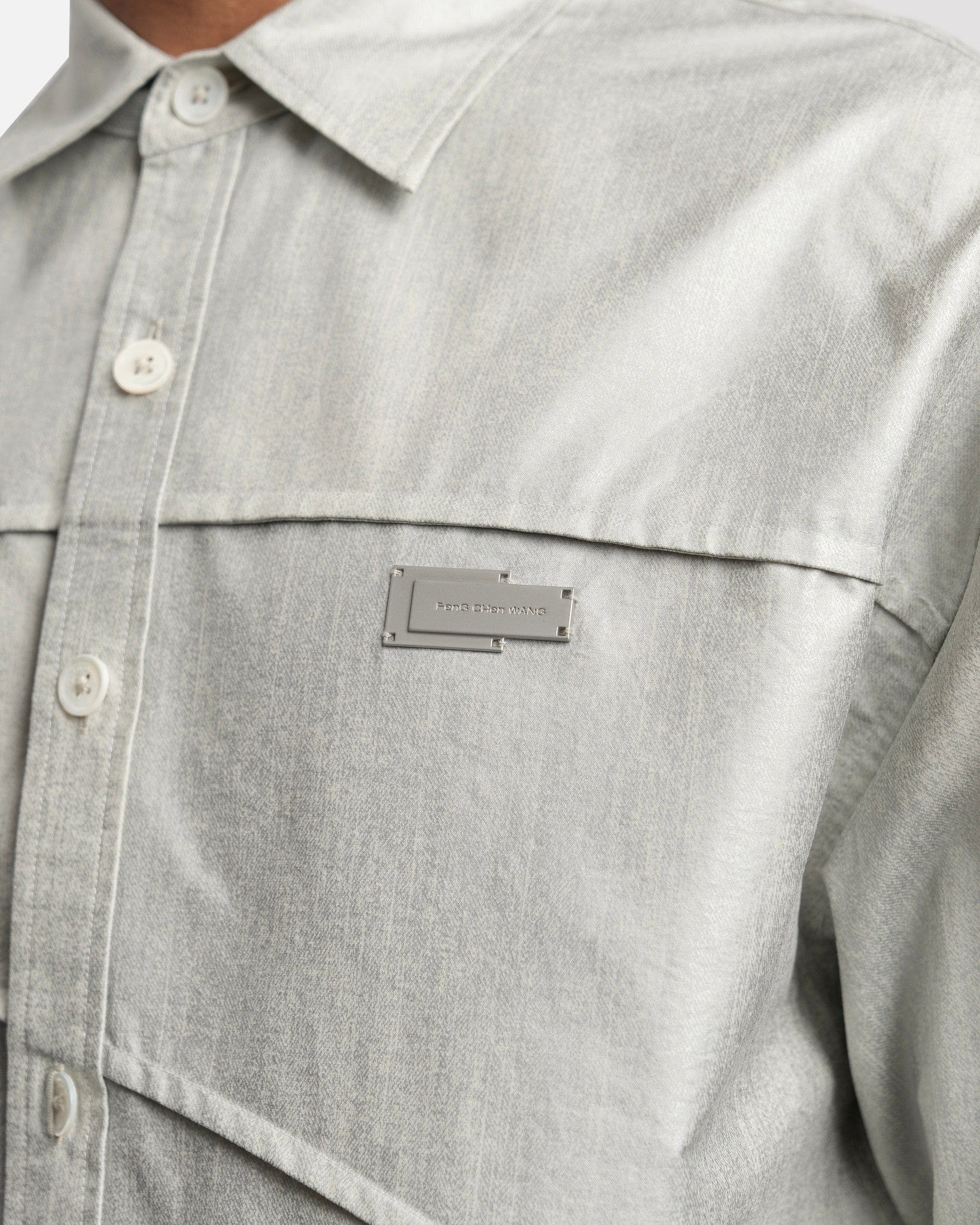 Feng Chen Wang Men's Shirts Paneled Long Sleeve Shirt in Light Grey