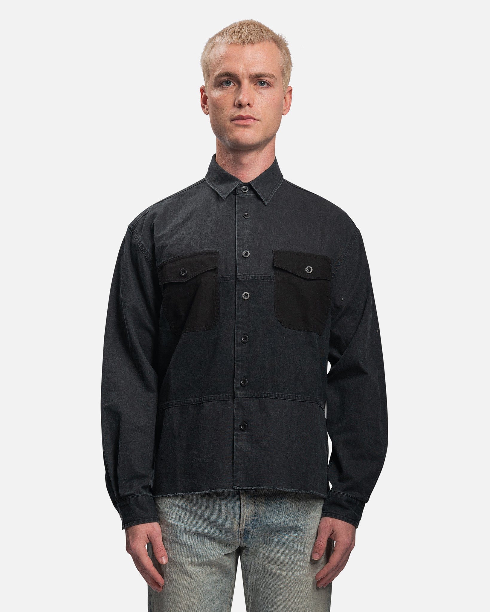 John Elliott Men's Shirts Paneled Military Shirt in Black