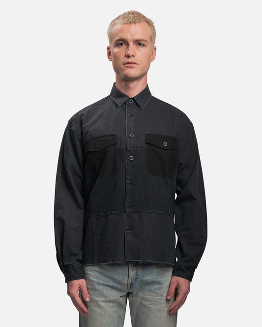 John Elliott Men's Shirts Paneled Military Shirt in Black