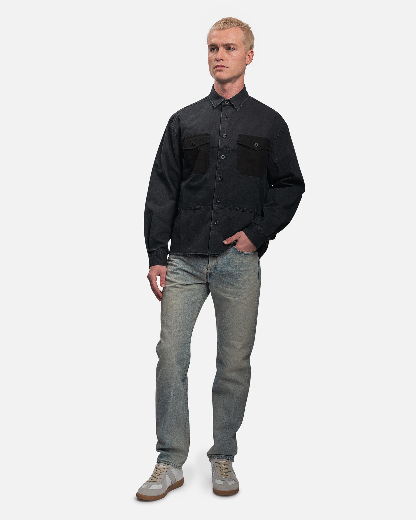 John Elliott Men's Shirts Paneled Military Shirt in Black