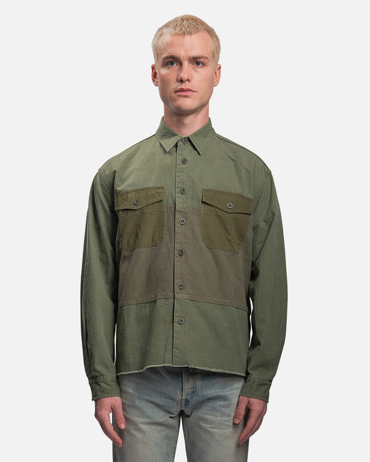 John Elliott Men's Shirts Paneled Military Shirt in Olive