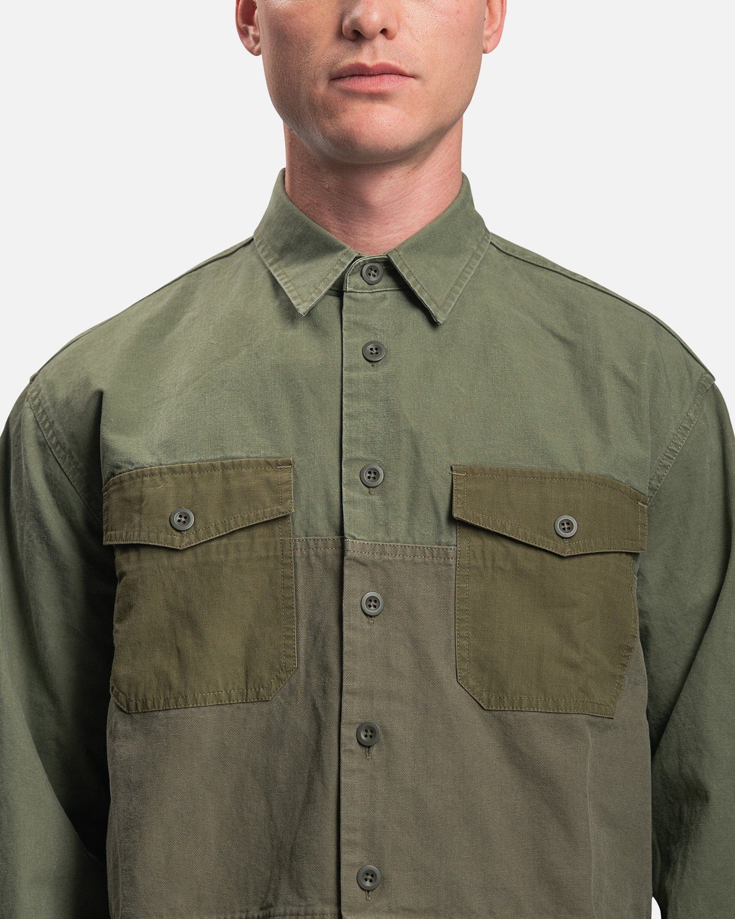 John Elliott Men's Shirts Paneled Military Shirt in Olive